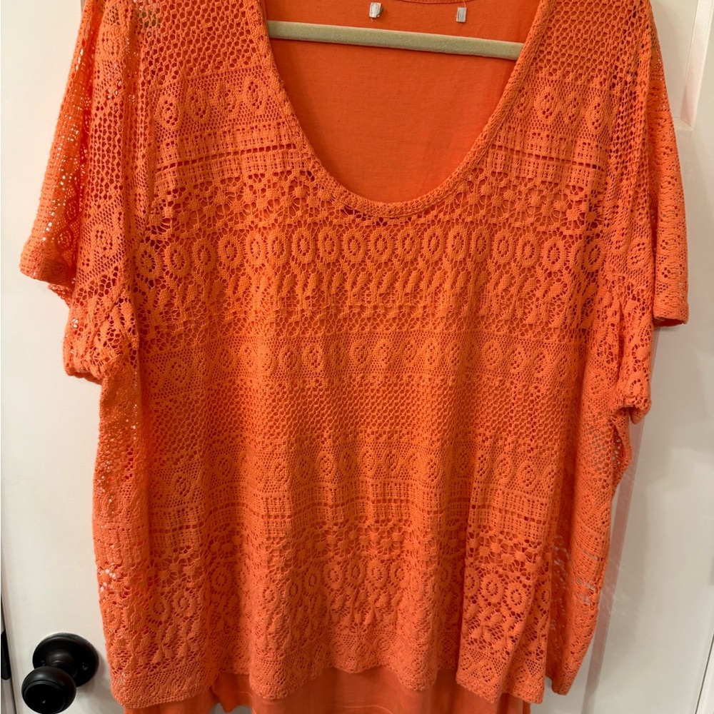 Avenue Orange Lace Knit Women's Sweater 2X